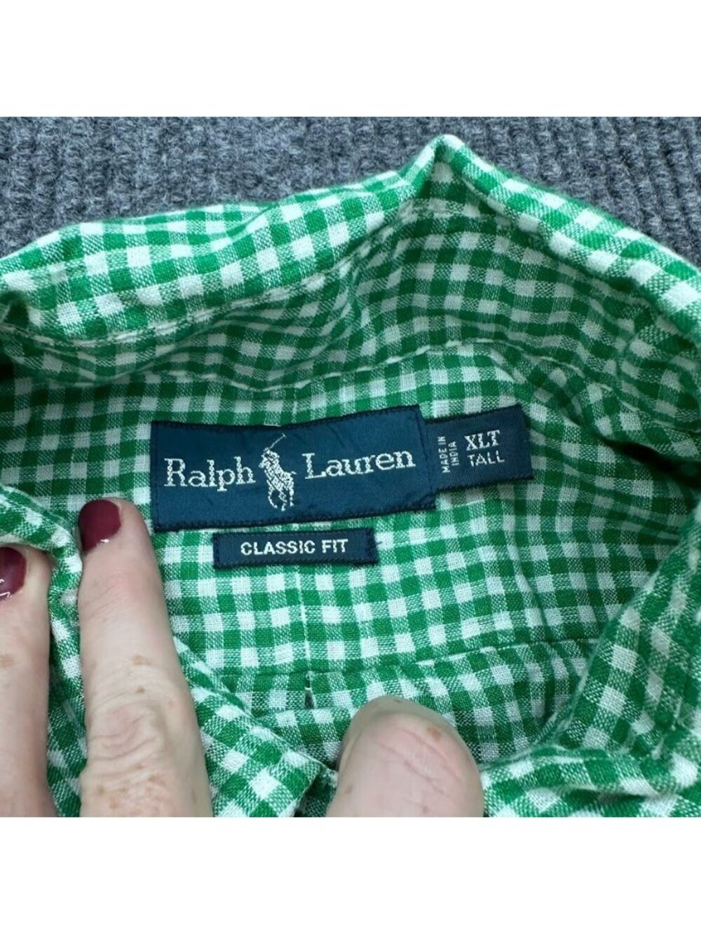 Ralph Lauren 100% Linen Classic Fit SS Button Up Green Gingham Plaid Mens Sz XLT - Picture 2 of 8